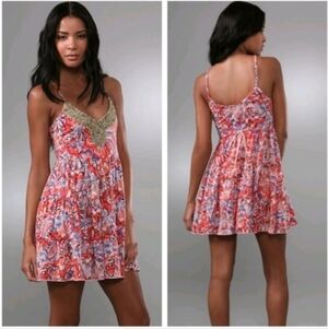 Free People Floral Beaded Babydoll Dress
